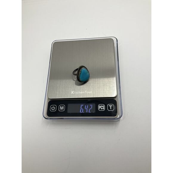 Vintage Native American 925 Sterling Turquoise Ring Size 8 Genuine Signed - Picture 8 of 8